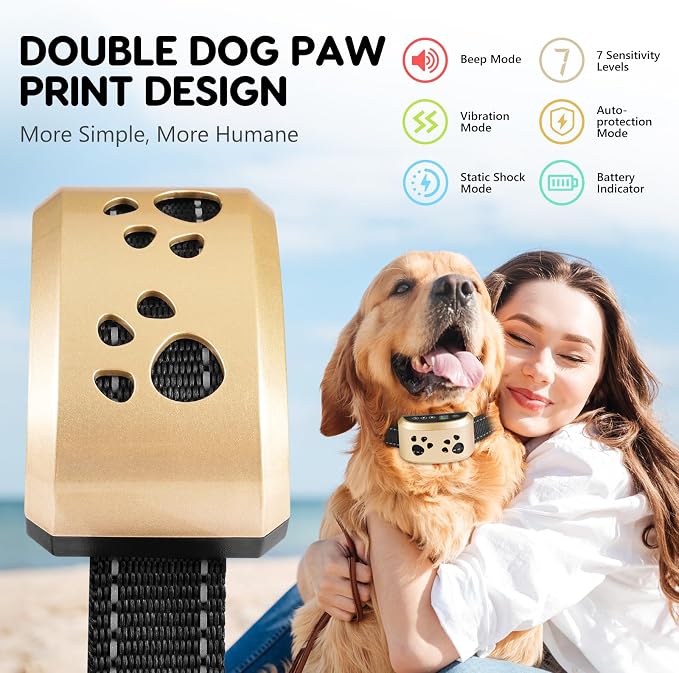 Dog Bark Collar, Svtrat Smart Anti Bark Collar for Small Medium Large Dogs | 7 Adjustable Sensitivity & 4 Humane Modes, Rechargeable Auto No Barking Training Collar for Dogs 8-120lbs, IP65 Waterproof