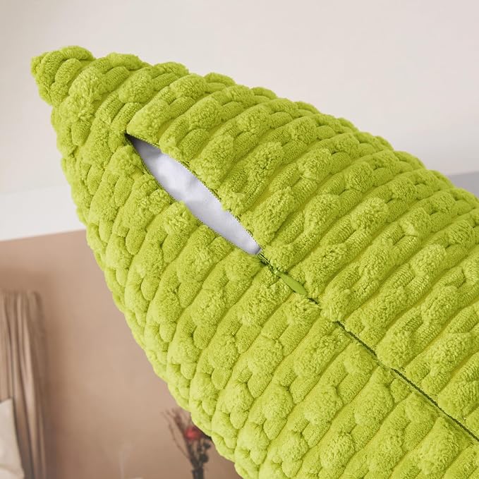 Kevin Textile Soft Corduroy 14"x24" Lumbar Pillow Cover 1 Pack, Xmas Green | Boho Stripe Plush Corduroy Decorative Oblong Cushion Cover Modern Farmhouse Home Decor for Sofa Couch Bed Chair
