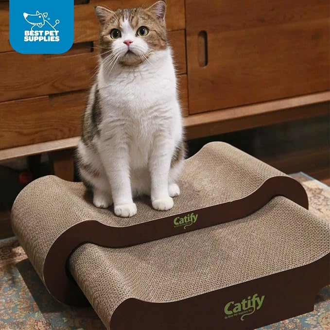 Best Pet Supplies Catify Corrugated Cardboard Cat Scratcher - Lounger I | Corrugated Cardboard, Double Sided Cat Scratching Pad, Indoor Furniture Protector, Durable, For Kittens and Cats,
