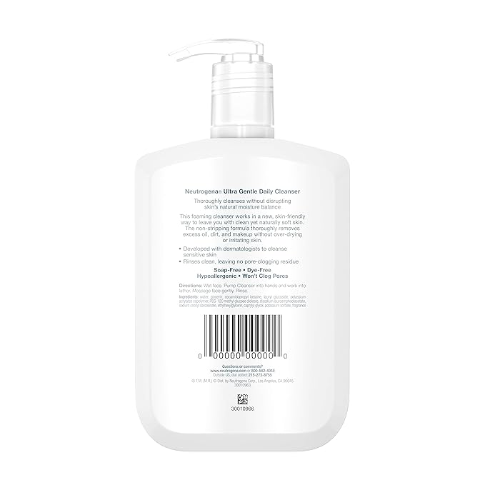 Neutrogena Ultra Gentle Foaming Facial Cleanser, Foaming Face Wash for Sensitive Skin, Gently Cleanses Away Dirt, Oil & Makeup Without Over Drying, Fragrance-Free, 12 fl. oz (Pack of 2)