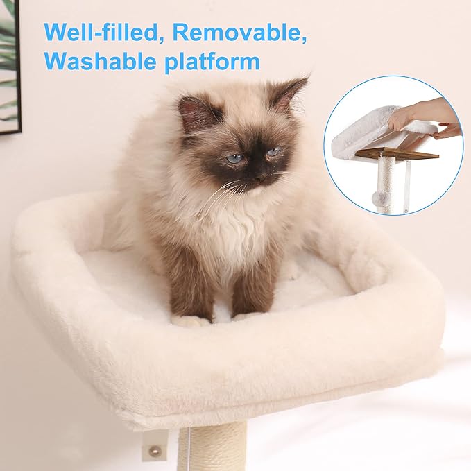 Hey-brother Cat Tree Tower, Food Station, XL Litter Box Enclosure, MPJ101SR | 48.81 Inches Wooden All-in-one Cat Furniture, Large Hammock, Bed, Scratching Posts, Big Basket for Indoor Cats, Rustic Brown