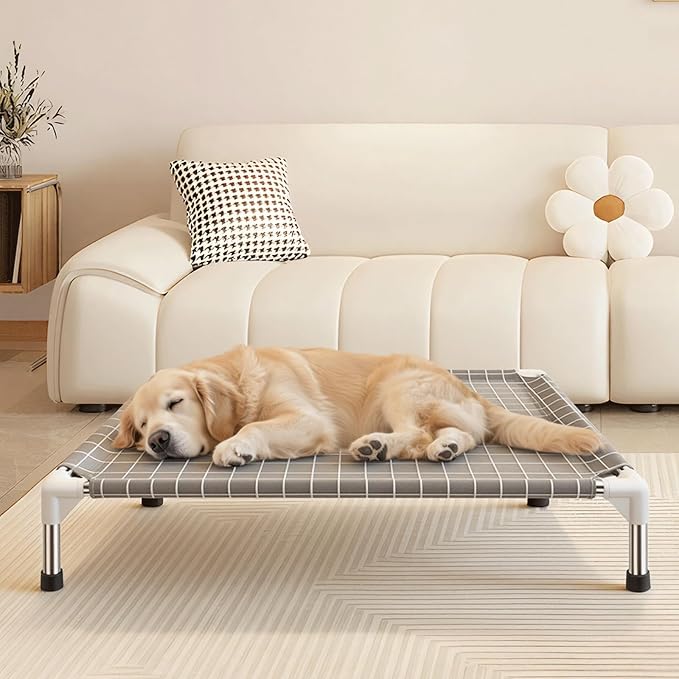 Elevated Dog Bed Pet Cot - Raised Dog Cots Beds for Medium Dogs | Detachable Dog Pet Bed, Indoor and Outdoor Use, Breathable cotton fabric, Sturdy Stainless steel frame,Non-Slip Feet