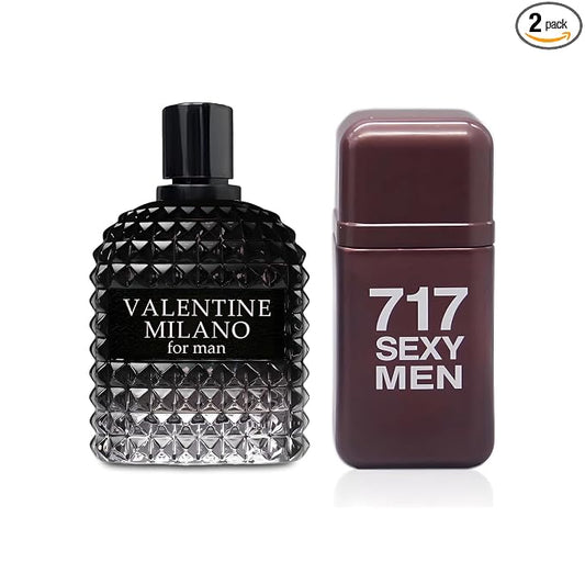 AFLUXE 2PCS Valentine Milano/717 Sexy Eau De Toilette for Men-Fresh,Romantic Scent Perfume for Men 3.4 Fl Oz Each Mens Cologne For All Skin Daily Used