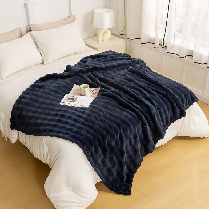 YUSOKI Luxury 3D Bubble Light Weighted Throw Blanket 2.8lb,All Ages,Home Decoration, (Navy,60 * 80inches)