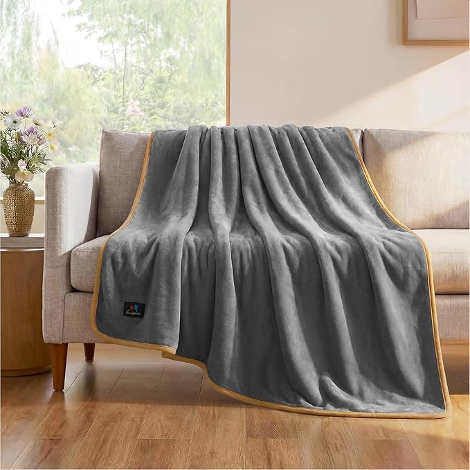 Luciphia Waterproof Pet Blanket, Washable Reversible Sherpa Fleece Throw | Liquid-proof furniture protector for bed and couch, soft reversible sherpa fleece for dogs, cats grey, M