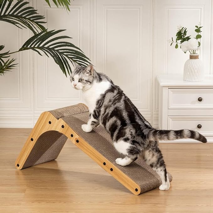 Poils bebe L Shape Cat Scratcher, 26.8 Inch Cat Scratchers for Indoor Cats | Protecting Furniture Cat Scratch Pad, Cardboard Cat Scratching with Ball Toy, Catnip, Large
