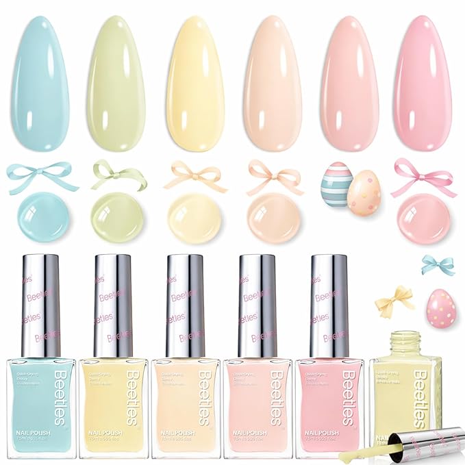 Beetles Pastel Nail Polish Set - Pistachio Whispers, 6 Colors Spring Nail Polish Quick Dry Set, Spring Nails Art, Long Lasting Manicure Salon DIY Home Easter Nails Gift for Her