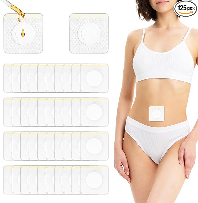 125 Pcs Castor Oil Patches for Belly Butto (Oil Not Included), 7cm×7cm | Disposable Self-Adhesive, Organic Cotton, Anti-Leakage, Highly Absorbent, High Breathability
