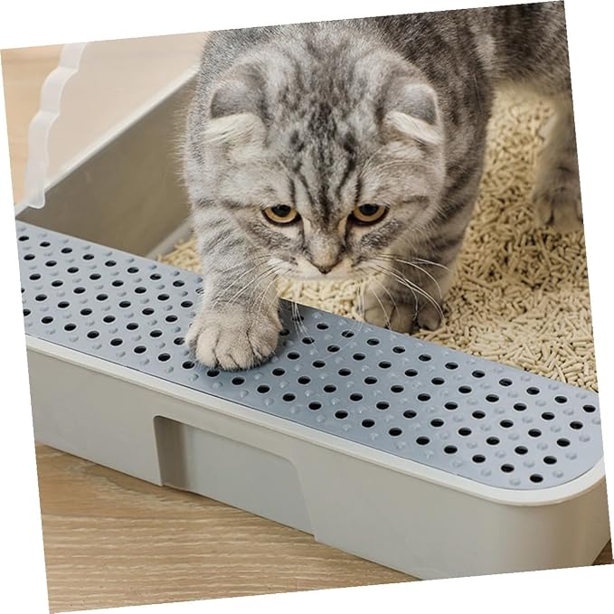 SUPVOX Cat Litter Pan Toilet Semi-Enclosed Anti-Splash Resistant Plastic Litter Box with Removable Cover Small Gray for Kitten Housebreaking and Indoor Use