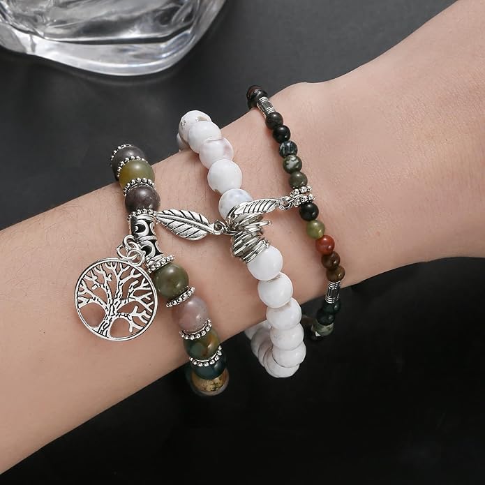Jardme Healing Crystal Bracelets for Women, 8mm Beaded Natural Stone Stretch Chakra Bracelets Tree of Life Bracelet Jewelry Gifts for Women