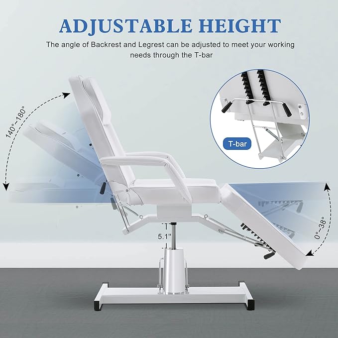 BarberPub Hydraulic Massage Bed Height Adjustable Tattoo SPA Chair Multi-Functional Facial Table Beauty Equipment for Salon 2753 (White)