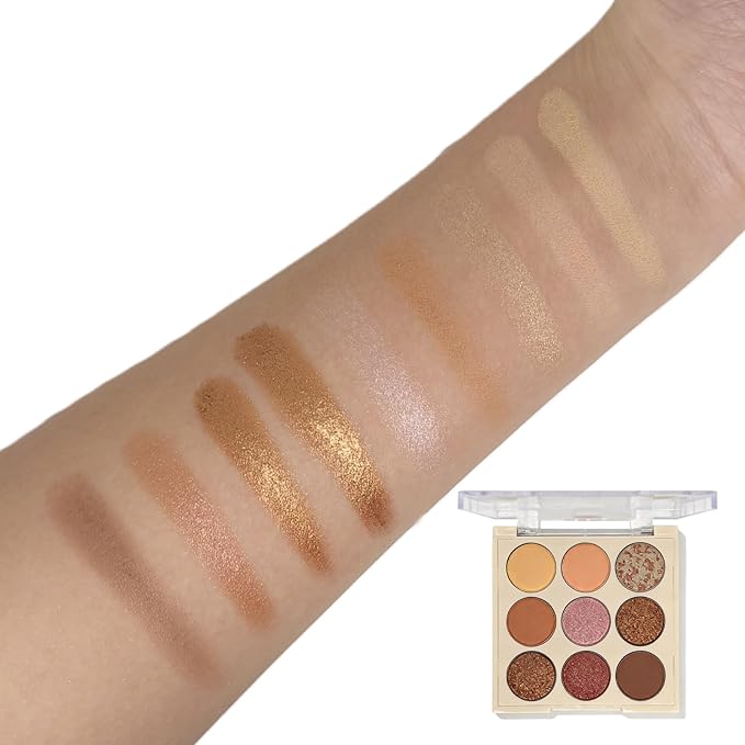 9 Colors Shimmer Eyeshadow Makeup Palette, Matte Nude Neutral Eye Shadow Palettes, Highly Pigmented Long Lasting Waterproof Blendable, sombras para ojos Pink Golden Lavender Brown Eye Glitter