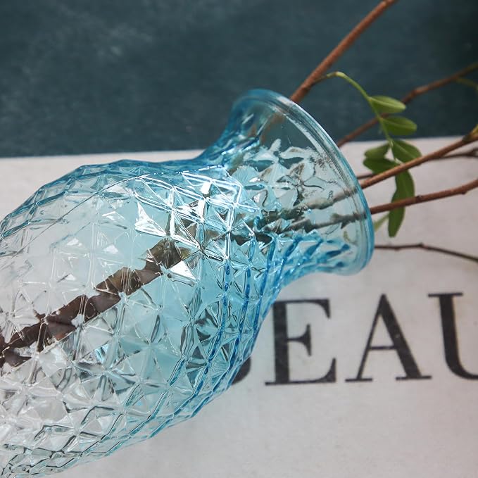 Vase for Flowers Small Glass Vases for Home Decor Table Centerpieces Living Room Bedroom Bookshelf Kitchen Modern Office Wedding Decoration Vintage Flower Vases Blue White