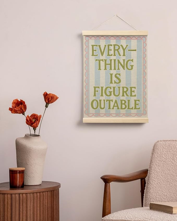 FGFK Everything Is Figureoutable Wall Art Poster Hanger Frame, Motivational Office Decor, Dopamine Positive Affirmations Canvas Prints Framed Wall Decor for Girls Bedroom College Dorm, 12x16 Inch