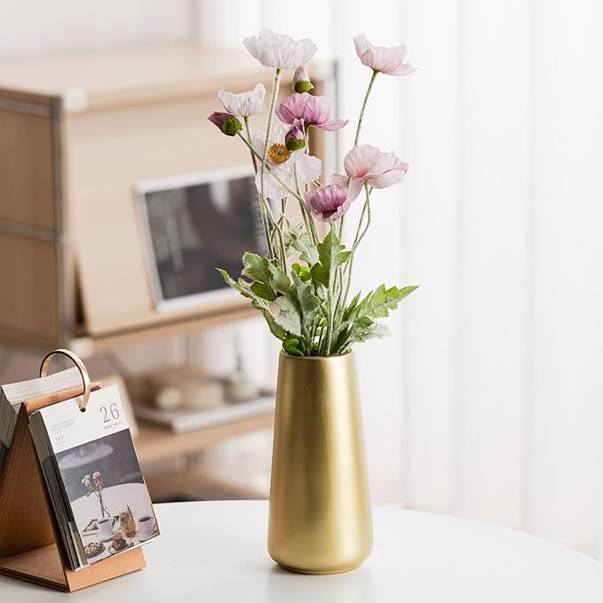 Simple Boho Ceramic Flower Vase for Home Decor (Light Gold,Big) | 8'' Modern Vase for Flower Plant Pampas Grass, Fit for Table Shelf Centerpieces, Living Room Kitchen Bedroom Wedding Gift