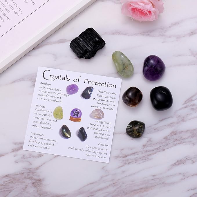 Protection Crystal Set, Crystals of Protection for Shielding Negativity and Spiritual Defense, Spiritual Gifts for Family Friend, Healing Stones for Energy Cleansing