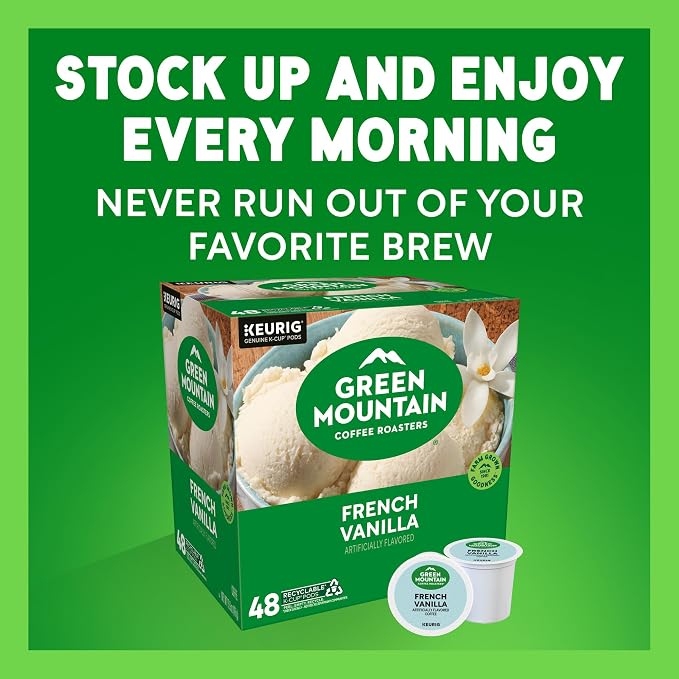 Green Mountain Coffee Roasters French Vanilla Coffee, Keurig Single-Serve K-Cup Pods, Light Roast, 48 Count