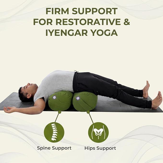 Yogikuti Iyengar Yoga Bolster for Restorative Yoga and Meditation – Lightweight Cotton Support Pillow with Handle for Easy Carry, Versatile for Pose Modification, Balance, Back Relief, and Relaxation
