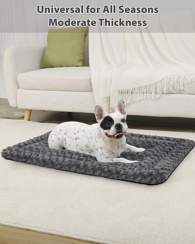 Exsnugy Washable Dog Bed Mat Large Size Fluffy Pet Crate Pad 48x30 XXL | Non-Slip Bottom Kennel Beds Ultra Soft Comfy Sleeping Mattress for Large Medium Small Dogs Gray