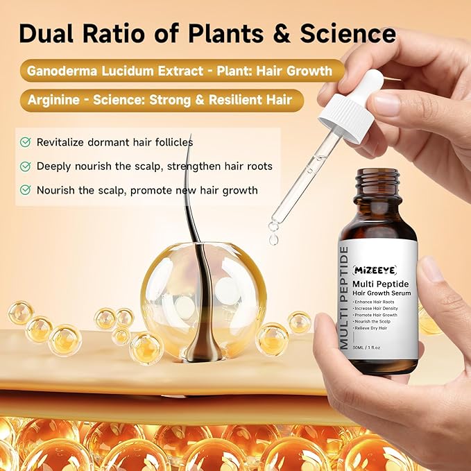 Hair Growth Serum for Thinning & Frizzy Hair, 30mL Vegan & Natural Multi Peptide Serum for Hair Growth, Suitable for Men & Women.