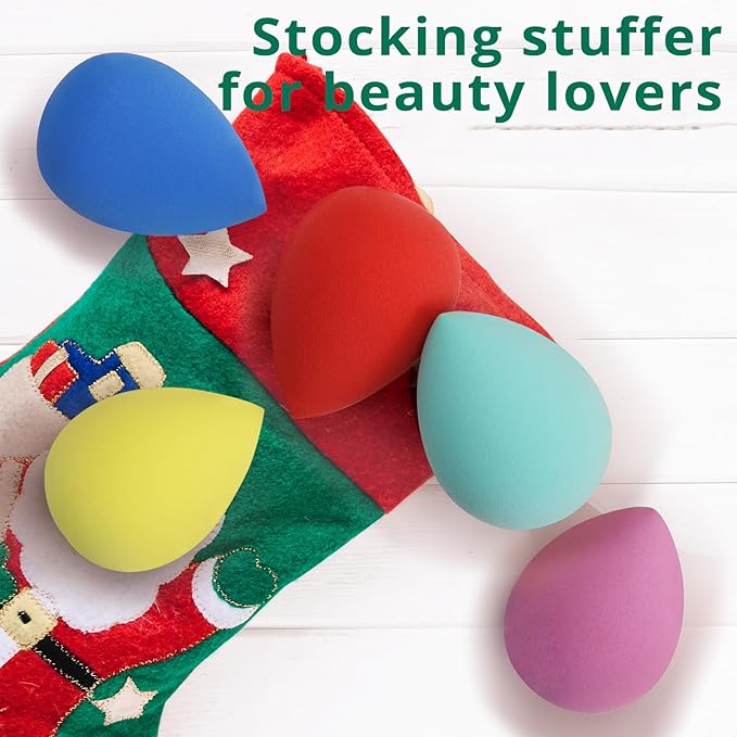 BEAKEY Makeup Sponge Set 5 Pack Micro Porous Low Absorption Soft Latex Free Foundation Beauty Sponges & Blenders for Powder Cream, Stocking Stuffers for Women