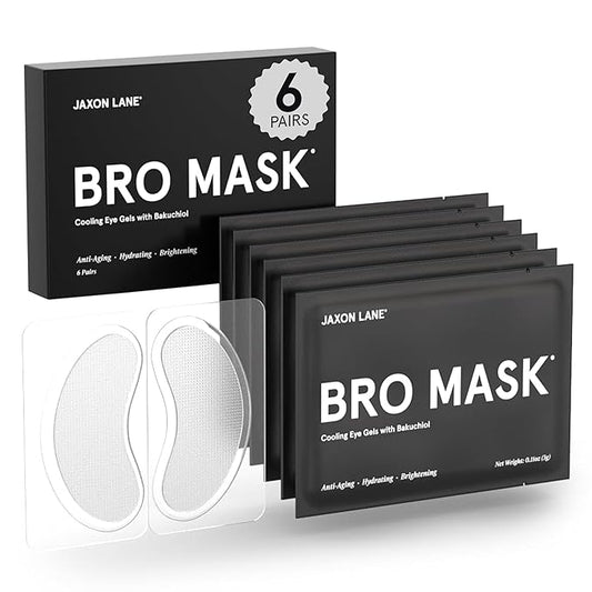 BRO MASK Under Eye Patches for Men Skin Care | Cooling Eye Masks for Dark Circles and Puffiness, Anti Aging Hydrogel Pads with Bakuchiol, Caffeine & Niacinamide, Eye Bags Treatment for Men (6 Pairs)