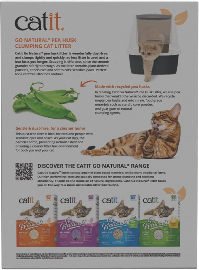Catit Go Natural Pea Husk Clumping Cat Litter 12.3 lb, Natural (Pack of 2)