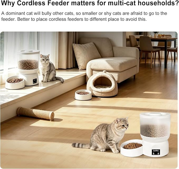 Automatic Cat Feeder with 270-Day Battery Life, Rechargeable Auto Cat Feeder with Slow Feed Mode & Very Quiet Dispensing, 2.5L Bluetooth Small cat Food Dispenser for Cats & Small Dogs
