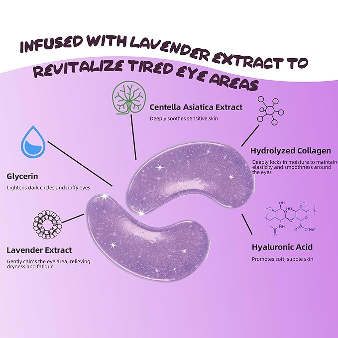 Aero Zen Collagen Under Eye Patches for Reduce Dark Circles,Puffiness & Fine Lines,Restoring Gel Under Eye Masks with Hyaluronic Acid,Bridesmaid Gifts,Birthday Gifts for Women (Purple,24 Pairs)