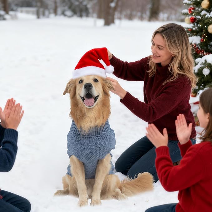 Mihachi Turtleneck Dog Sweater - Winter Coat Apparel Classic Cable Knit Clothes with Leash Hole for Cold Weather, Ideal Gift for Pet in New Year Grayish Blue L