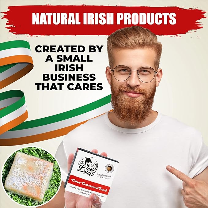 The Black Stuff All Natural Bar Soap for Men Handmade Cold Process Soaps with Organic Ingredients and Essential Oils - Mens Soap for Daily Use, Citrus Cedarwood Scrub Body Soap