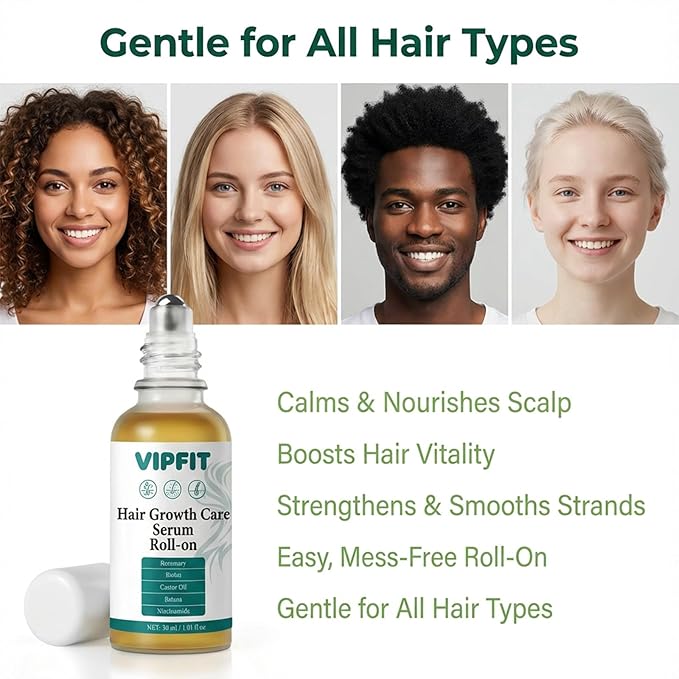 Hair Growth Care Serum Roll-On with Rosemary, Niacinamide, Ginger, batana & Castor Oil, Nourishes Scalp for Thicker-Looking, Vibrant Hair, Light Camellia Scent, 30ml/1.01 fl.oz
