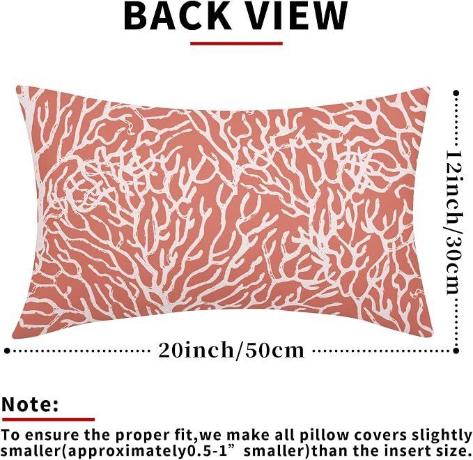 Nautical Coastal Lumbar Pillow Covers 12x20 Inch Set of 2 Summer Ocean Beach Coral Red Decorative Pillow Cases Outdoor Linen Cushion Cover Farmhouse Decor for Bedroom Home Sofa Couch Bed