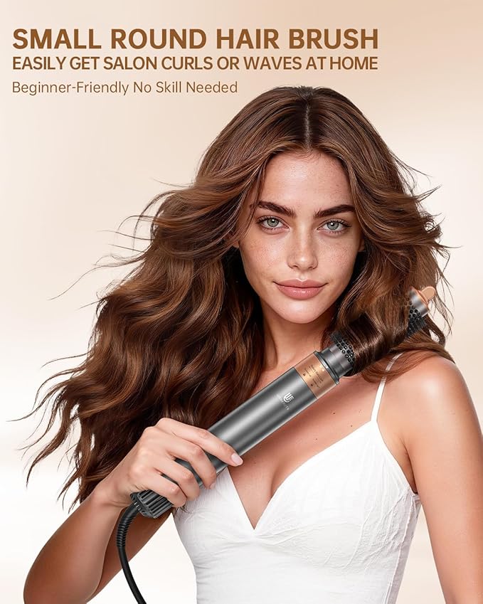 Hot Air Brush Hair Styler, 6 in 1 Hair Dryer Brush Auto Wrap Curlers Frizz-Free Styling Tool for All Hair Types Fast Drying, Curling, Smoothing, Volumizing & Straightening with Negative Ion
