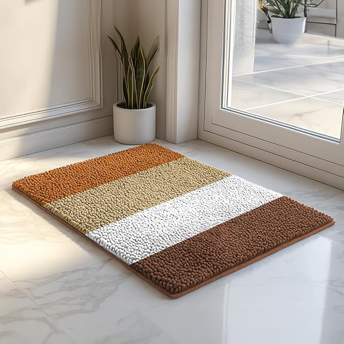 Muddy Mat® Super Absorbent Chenille Dog Door Mat for Muddy Paws – Non-Slip, Machine Washable Indoor Entry Rug, Quick-Dry Pet Mat for Entryway – Earthy Stripes 19"x30"