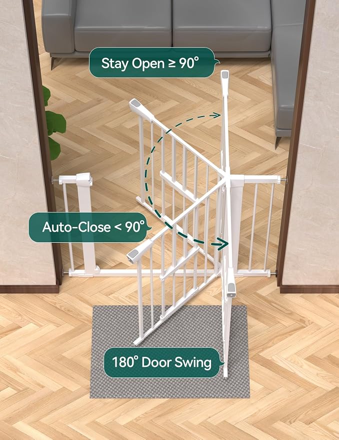 Babelio 36" Tall Baby Gate with Cat Door, CatPrivilege II, 29-40" | 6-Level Adjustable Metal Pet Gate, Auto-Close Safety Gates with Pet Door, Easy Walk Thru, White