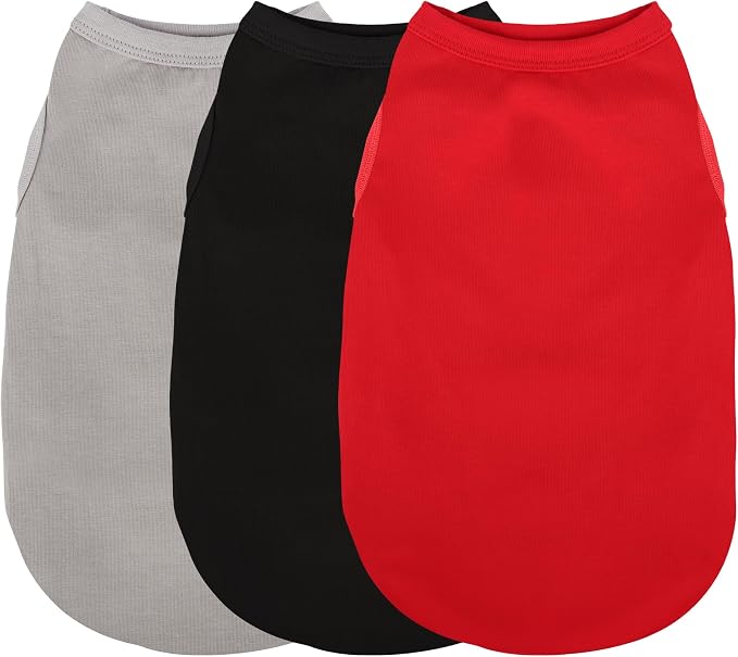 3 Pieces Plain Dog Shirt Sleeveless Puppy Cotton Dog Shirts Breathable Pet Apparel Tank Top Colorful Puppy Sweatshirt Clothes for Small Medium Dogs Red Black and Grey XXS