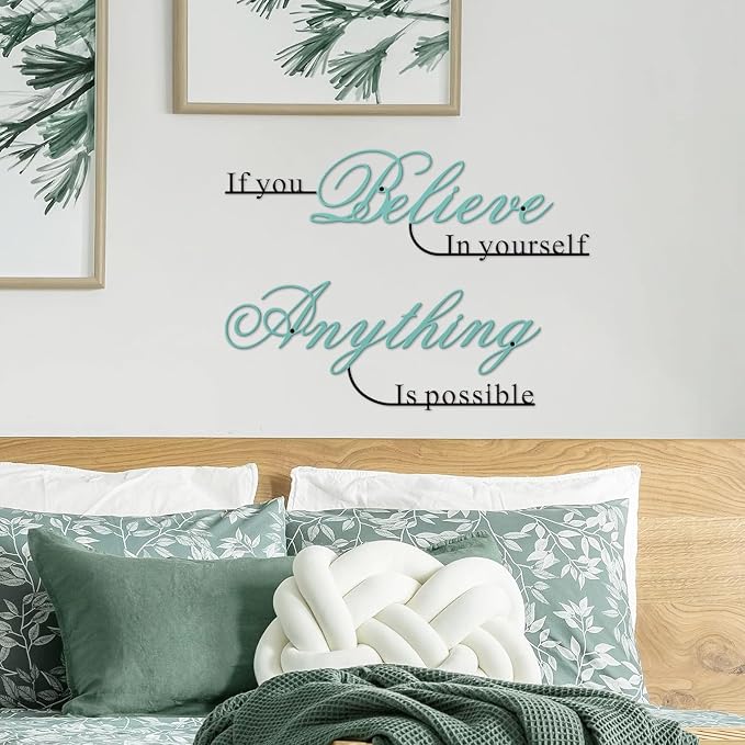 Resama If You Believe in Yourself,Anything is Possible Wall Art Decor 2 Pcs Metal Inspiration Encouragement Wall Art Sayings Black Inspirational Quotes Hanging Decoration(Colorful)