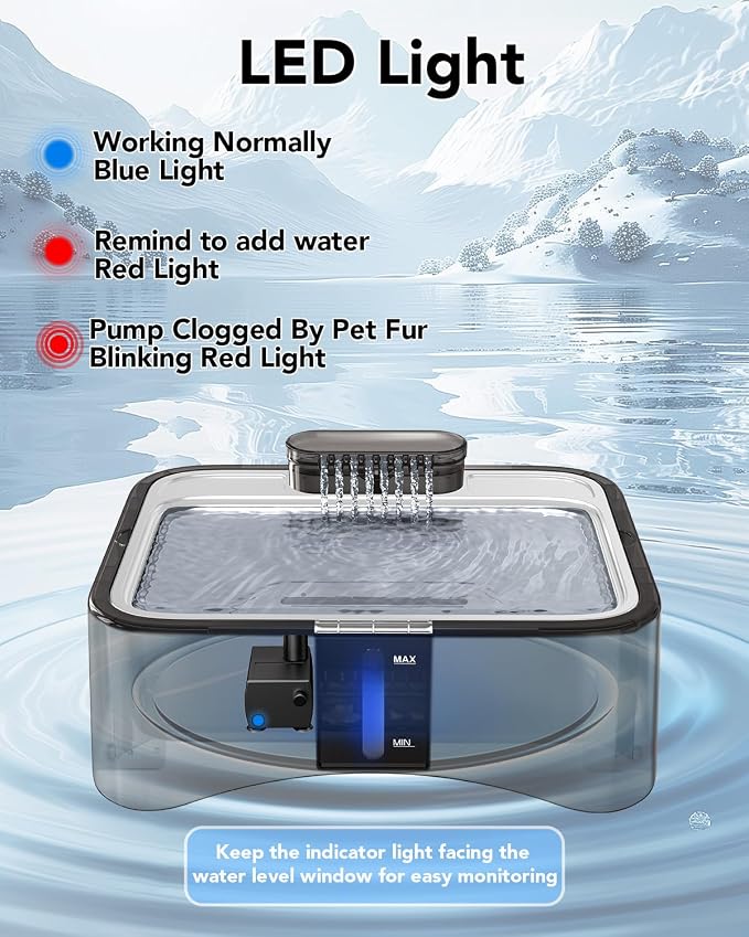UPSKY Cat Water Fountain, 2.25Gal Large Capacity for Multi-Pet Homes | Ultra Quiet 304 Stainless Steel, Anti-Clog Pump with 4 Filters, Non-Slip Mat Included, Easy to Clean, Smart LED & Anti-Dry