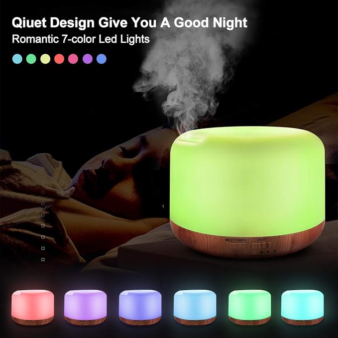 NUVIAN 500ml Essential Oil Diffuser, 5 in 1 Premium Ultrasonic Aromatherapy Fragrant Oil Vaporizer Humidifier with Remote Control, 3 Timer and Auto-Off Safety Switch, 7 LED Light Colors