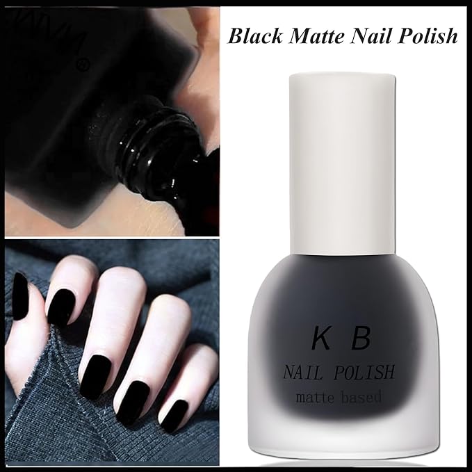 Matte Black Nail Polish - Quick Dry, Vegan, for Men & Women - Velvet Gel Finish, Rapid Dry Fingernail Polish