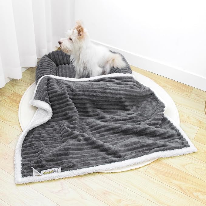 Waterproof Dog Blanket Dark Grey 35x25 in | Soft Pet Cat Blanket Cozy Calming Sherpa Corduroy Fleece Reversible Furniture Bed Protector for Small Dogs Machine Washable
