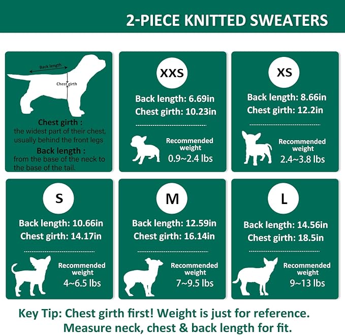 2 Pack Small Dog Sweaters Dog Christmas Sweater Turtleneck Knit Winter Warm Pullover Clothing Pet Cat Cold Weather Outfits for Small Dogs, Green and Purple, Large