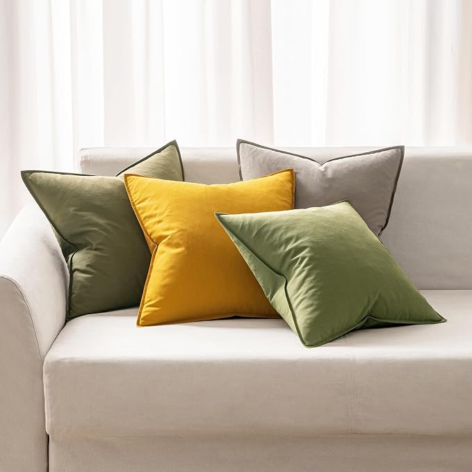 MIULEE Pack of 2 Decorative Linen Pillow Covers 20x20 Inch Greyish Green | Boho Farmhouse Modern Accent Throw Pillows, Soft Neutral Cushion Covers, Home Decor for Sofa Couch Bed Living Room