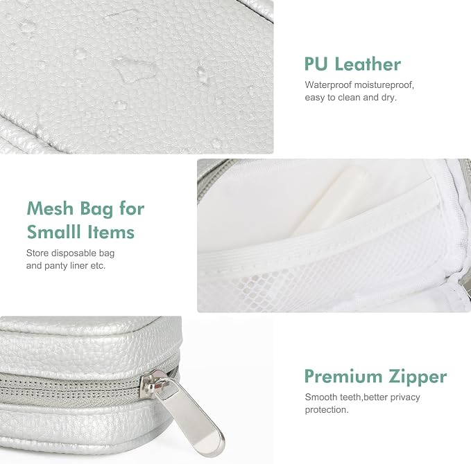 Tampon Holder for Purse - Portable Tampon Storage Bag with Zipper - Period Bags for Women (Silver)