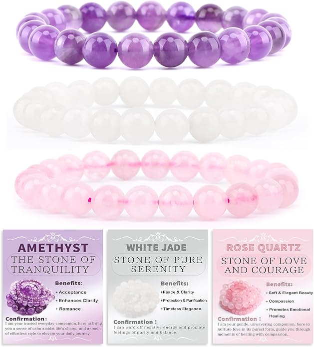 NCB 2.3-Piece 4mm Natural Crystal Gemstone Stretch Bracelets – Handmade Reiki Energy Healing Jewelry for Meditation,Yoga, Unisex