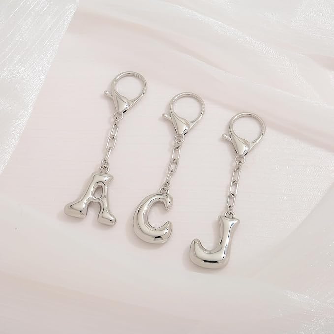 WOWORAMA Initial Letter Keychain for Women Chunky Gold Bubble Letter Bag Charm Purse Charm Personalized Keyrings Accessories