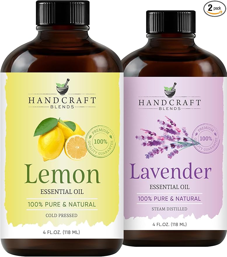 Handcraft Blends Calm & Uplift Set: Lavender and Lemon Essential Oils – (2 x 4 Fl Oz) – 100% Pure & Natural – for Diffuser, Aromatherapy, and DIY Projects