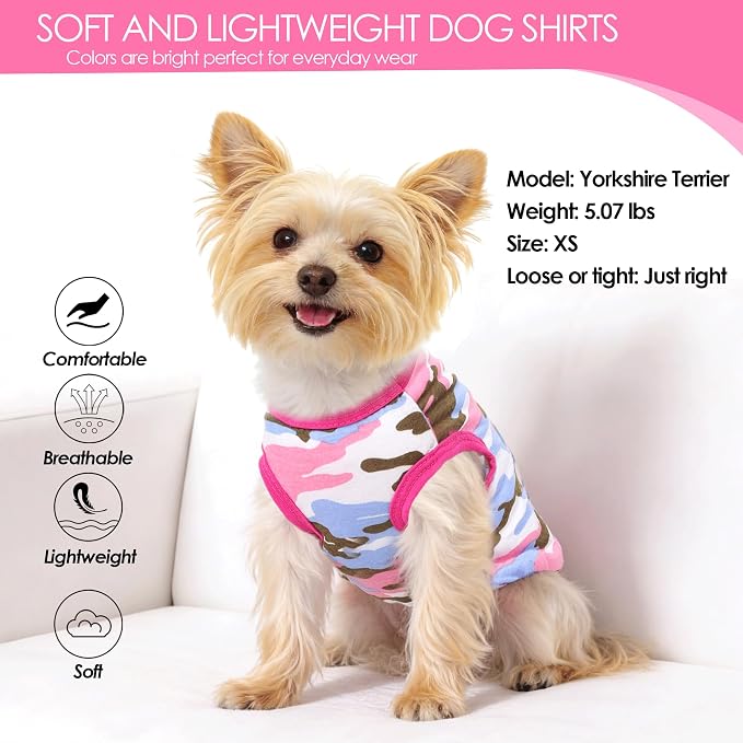 2 Pack Dog Clothes for Small Dogs Girl Camouflage Puppy Clothes Pet T Shirt Dog Shirts for Small Dogs Cats Apparel Pink Camouflage + Solid Color (XS)