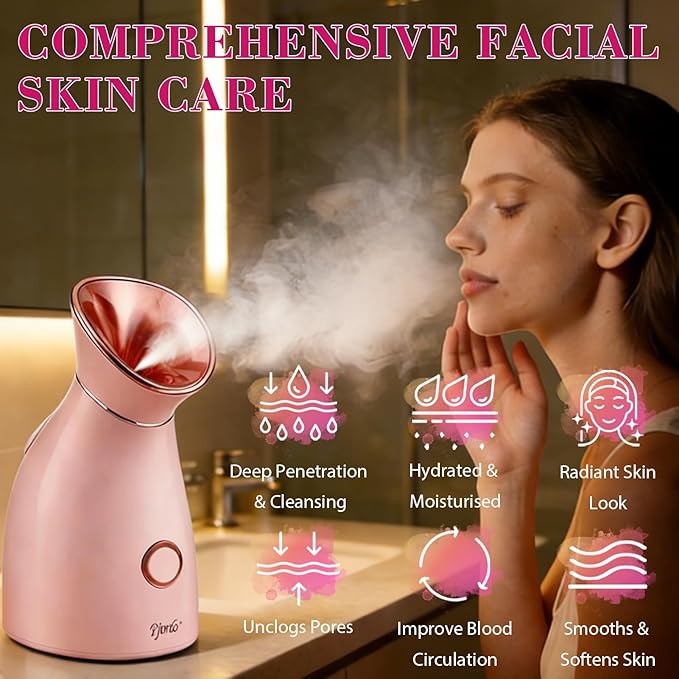 Pjordo Facial Steamer Spa Kit, 12 Skin Care Tools & 5 Jelly Mask Powder, Nano Ionic Steamer for Facial Deep Cleaning Unclog Pores Sinuses, Warm Mist Humidifier for Home SPA, Valentines Gifts for Women